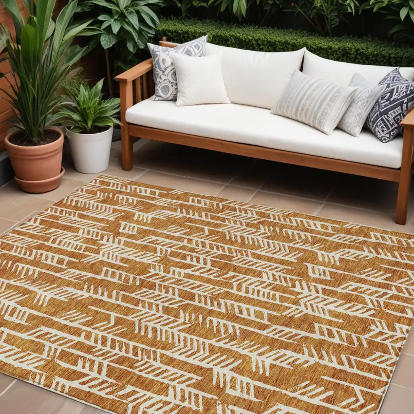 Copper And Ivory Tribal Washable Indoor Outdoor Area Rug Photo 1