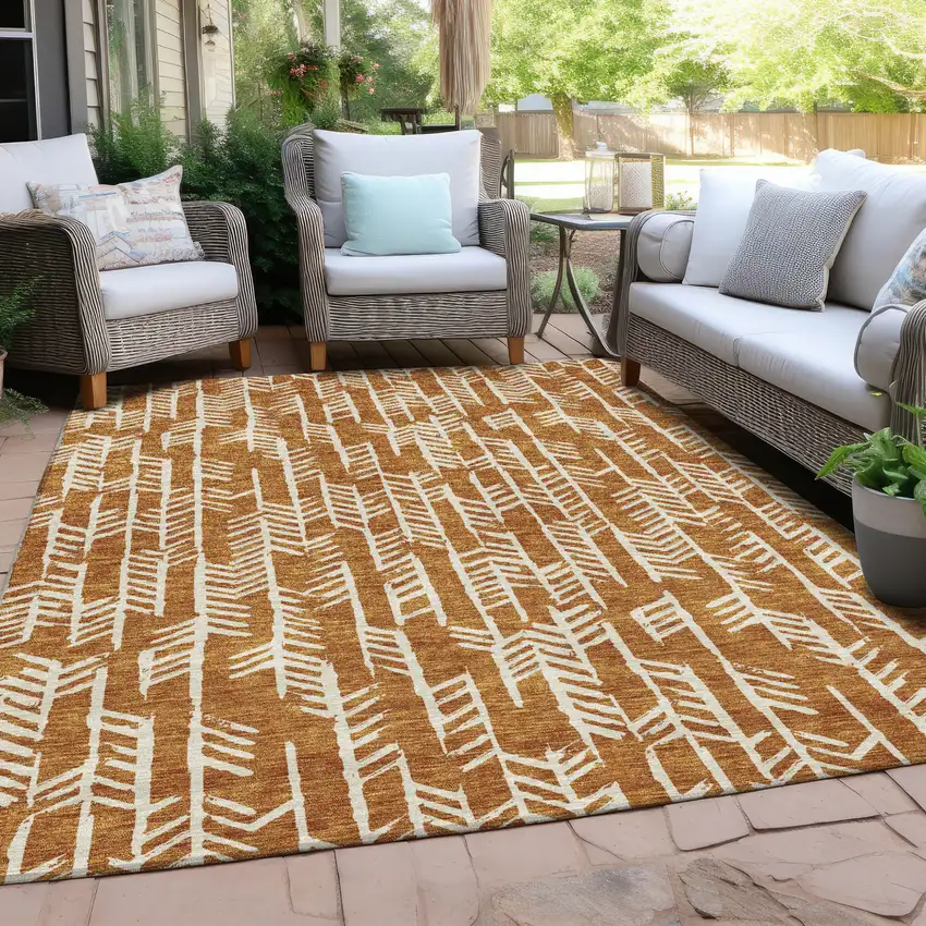 Copper And Ivory Tribal Washable Indoor Outdoor Area Rug Photo 9