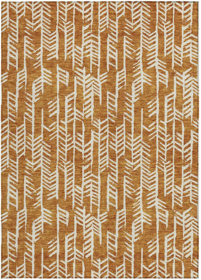 Copper And Ivory Tribal Washable Indoor Outdoor Area Rug Photo 8