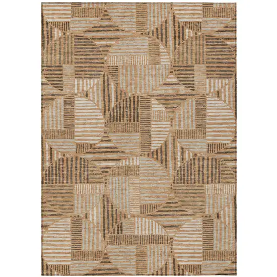 Copper And Khaki Geometric Washable Indoor Outdoor Area Rug Photo 2