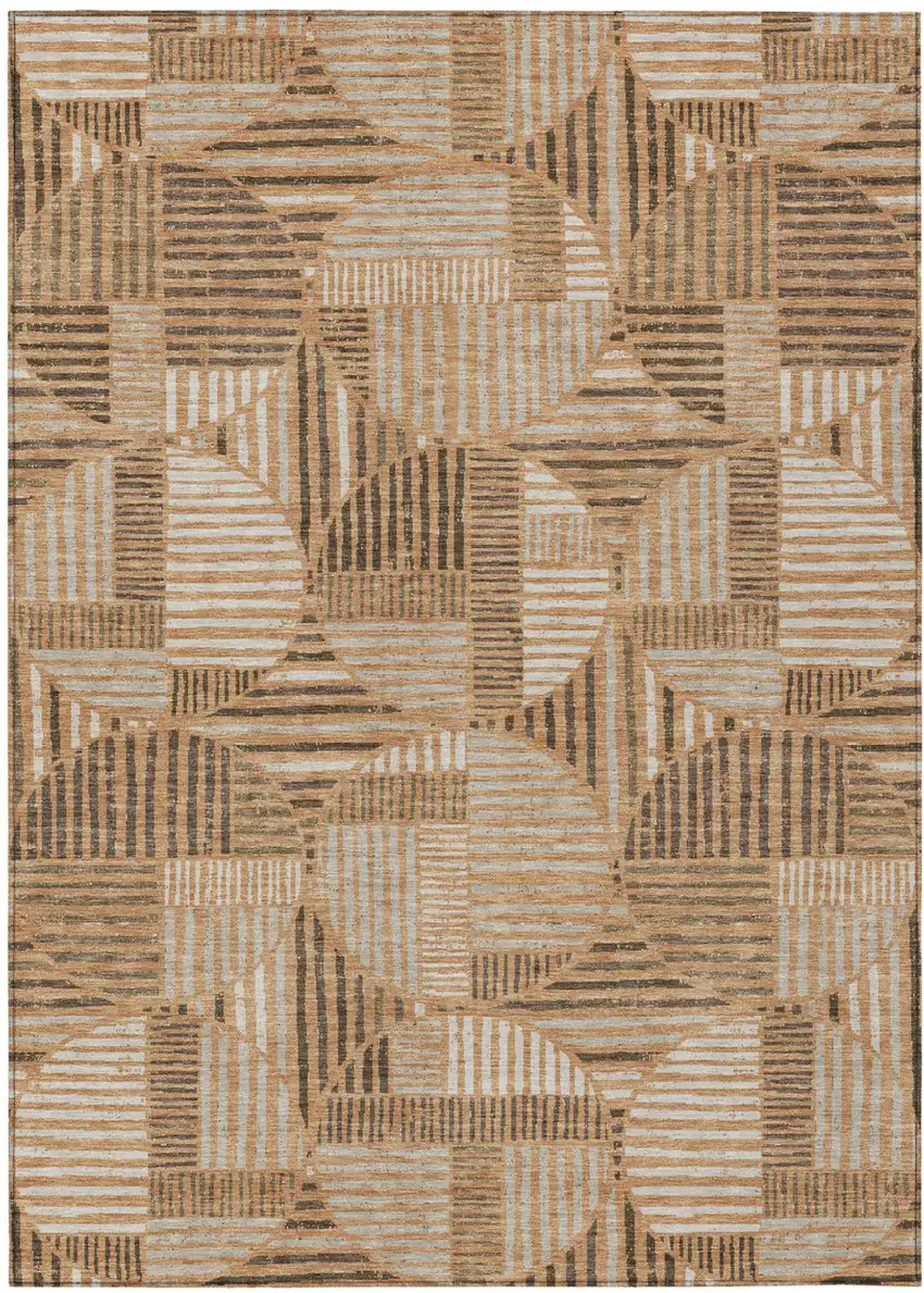 Copper And Khaki Geometric Washable Indoor Outdoor Area Rug Photo 2