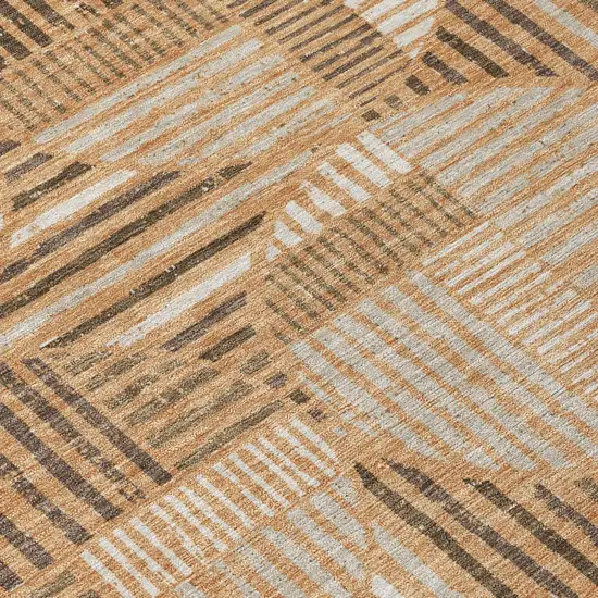 Copper And Khaki Geometric Washable Indoor Outdoor Area Rug Photo 6