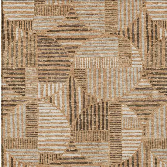 Copper And Khaki Geometric Washable Indoor Outdoor Area Rug Photo 3