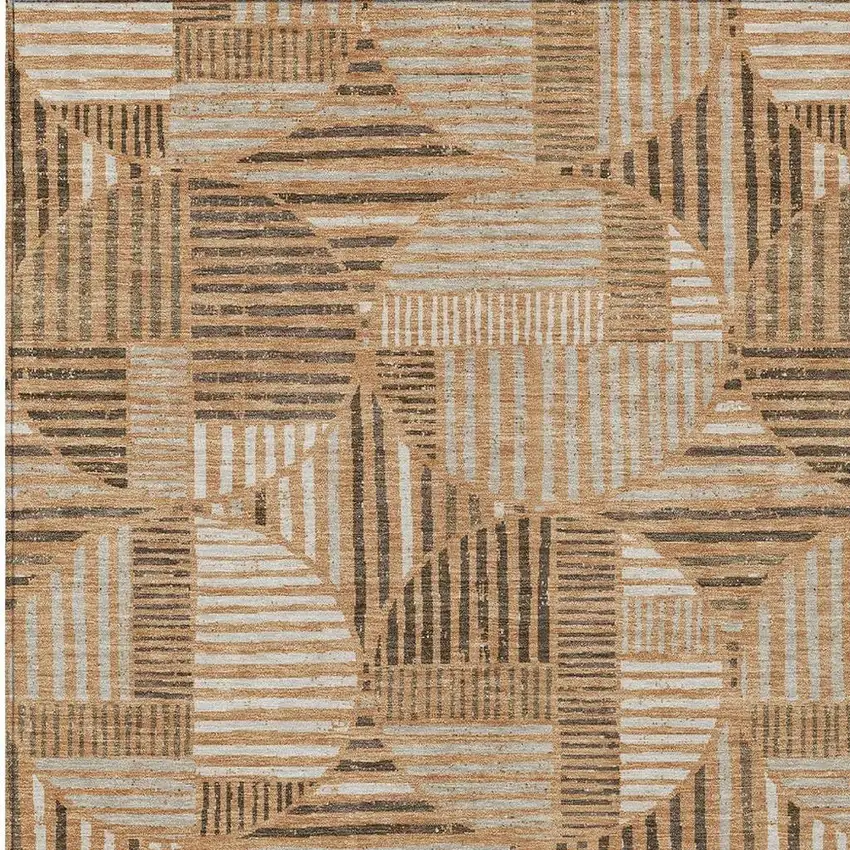 Copper And Khaki Geometric Washable Indoor Outdoor Area Rug Photo 3