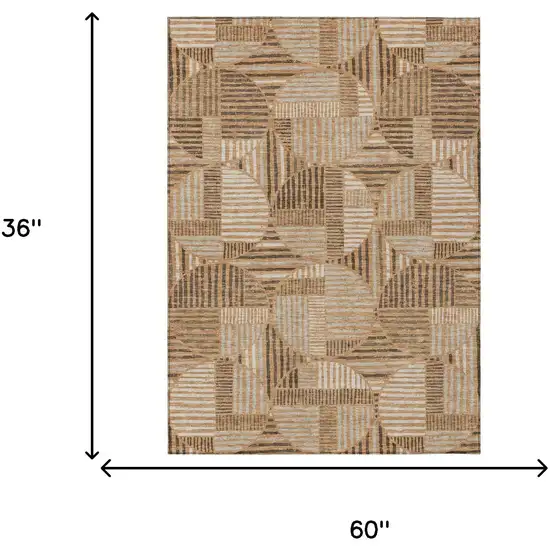 Copper And Khaki Geometric Washable Indoor Outdoor Area Rug Photo 7