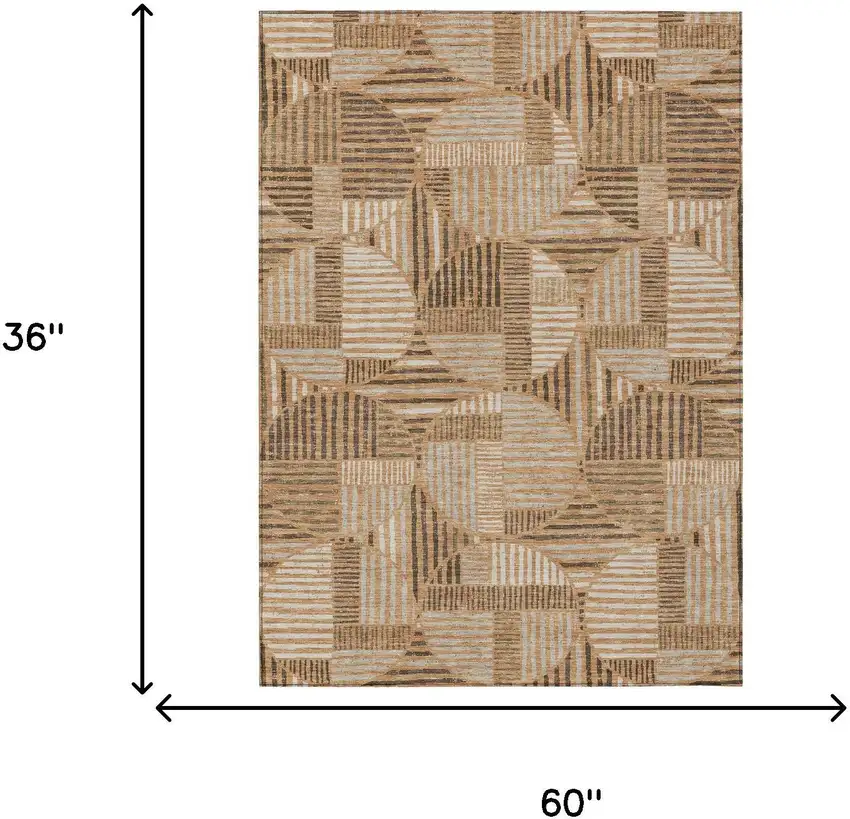 Copper And Khaki Geometric Washable Indoor Outdoor Area Rug Photo 7