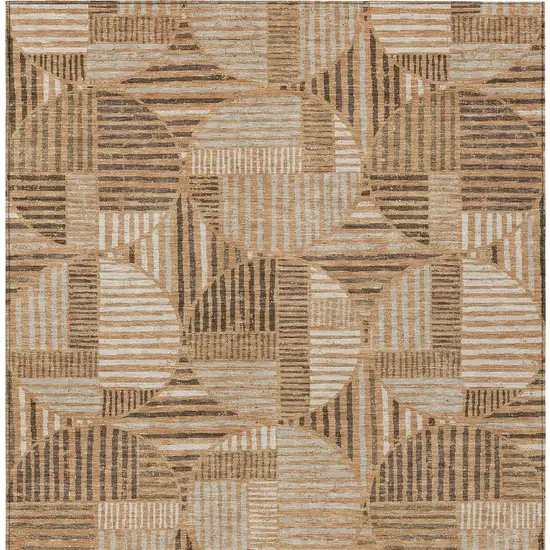 Copper And Khaki Geometric Washable Indoor Outdoor Area Rug Photo 4