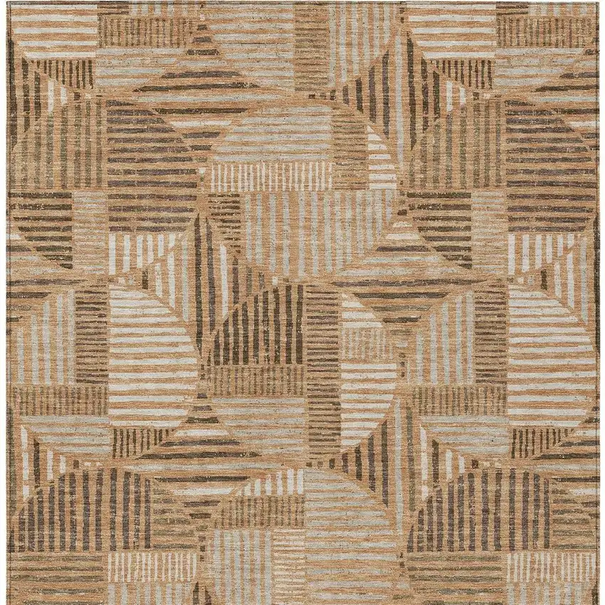 Copper And Khaki Geometric Washable Indoor Outdoor Area Rug Photo 4