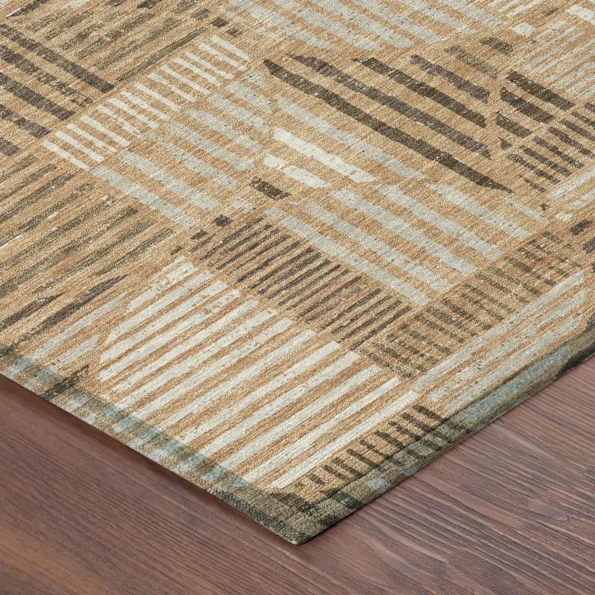 Copper And Khaki Geometric Washable Indoor Outdoor Area Rug Photo 5