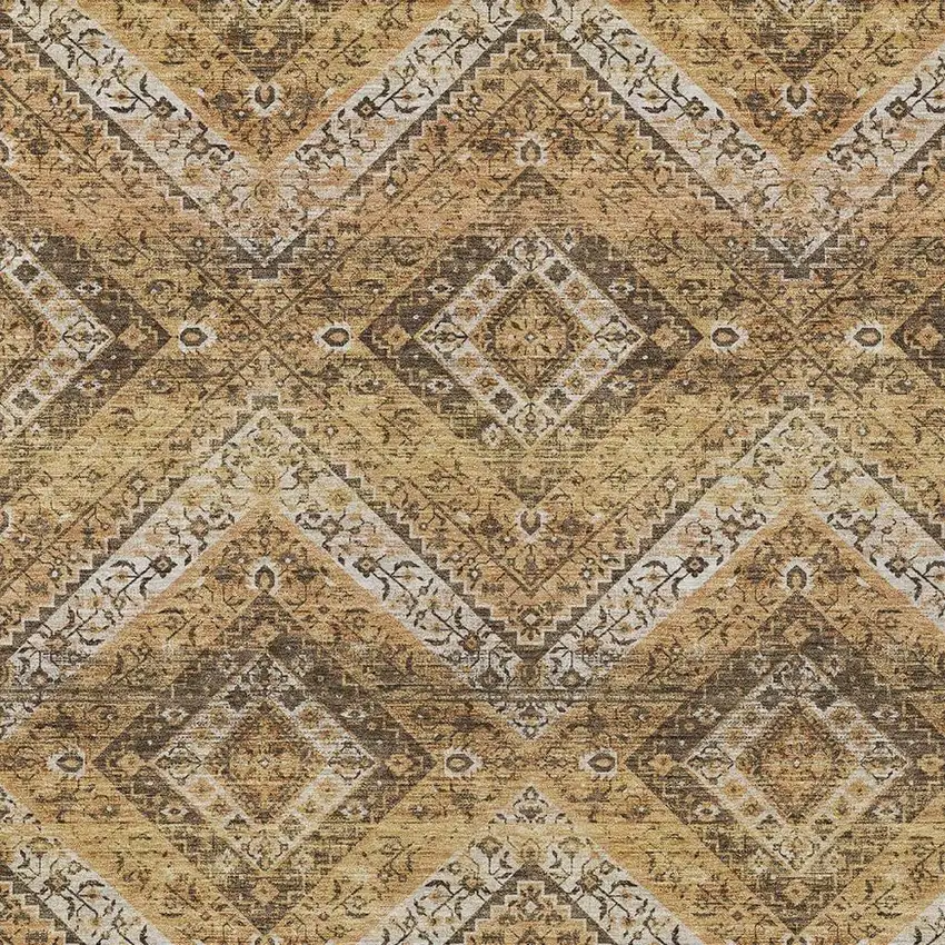Copper And Khaki Tribal Washable Indoor Outdoor Area Rug Photo 3