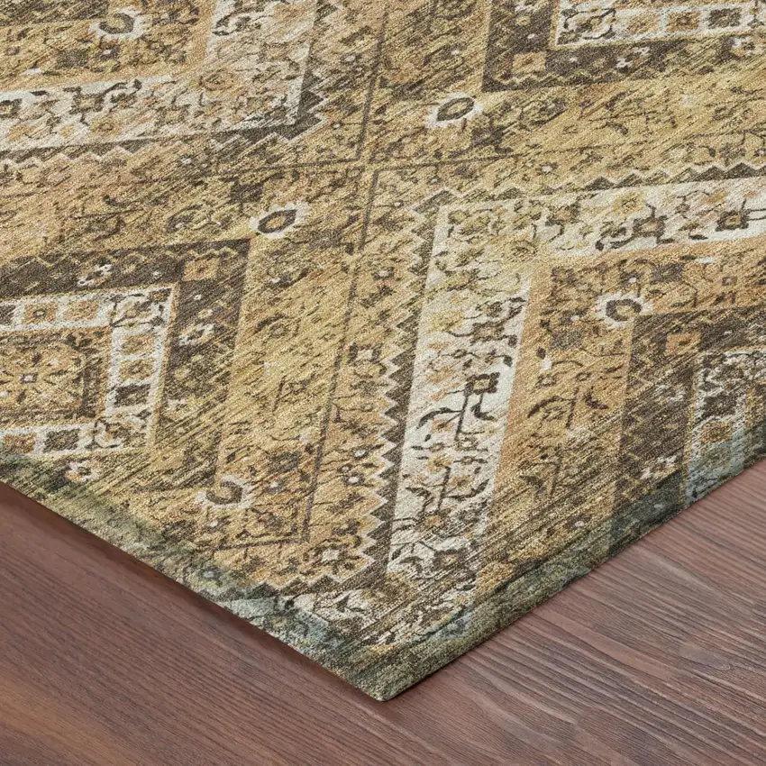 Copper And Khaki Tribal Washable Indoor Outdoor Area Rug Photo 5
