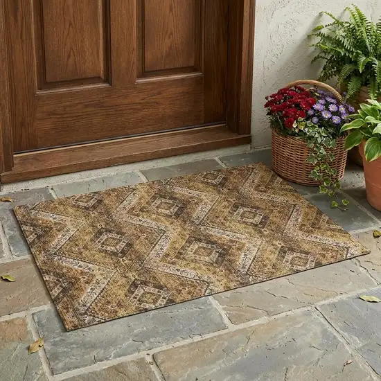 Copper And Khaki Tribal Washable Indoor Outdoor Area Rug Photo 1