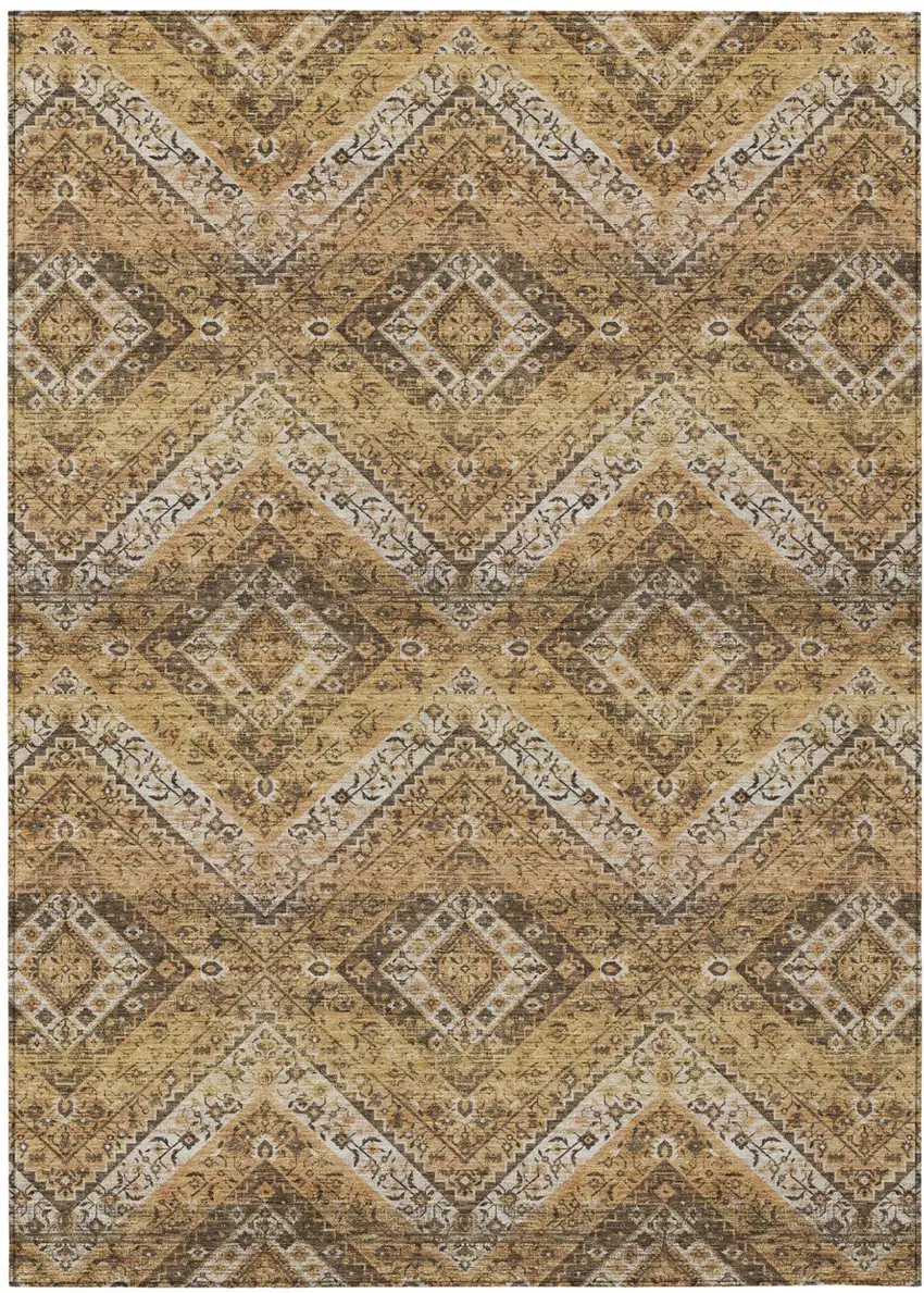 Copper And Khaki Tribal Washable Indoor Outdoor Area Rug Photo 2