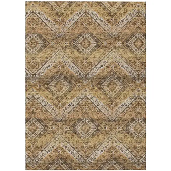 Copper And Khaki Tribal Washable Indoor Outdoor Area Rug Photo 2