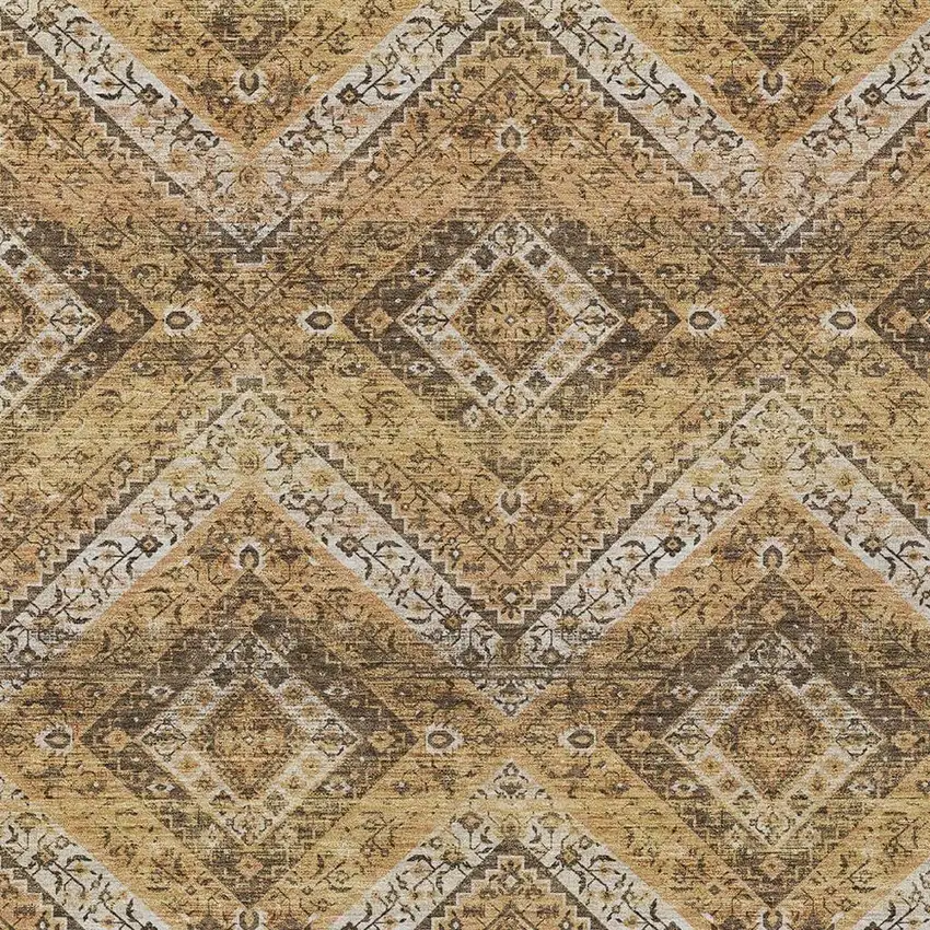 Copper And Khaki Tribal Washable Indoor Outdoor Area Rug Photo 3