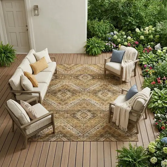 Copper And Khaki Tribal Washable Indoor Outdoor Area Rug Photo 1