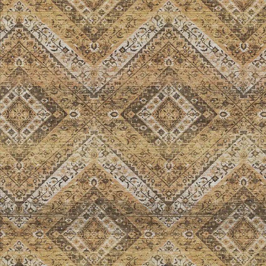 Copper And Khaki Tribal Washable Indoor Outdoor Area Rug Photo 3