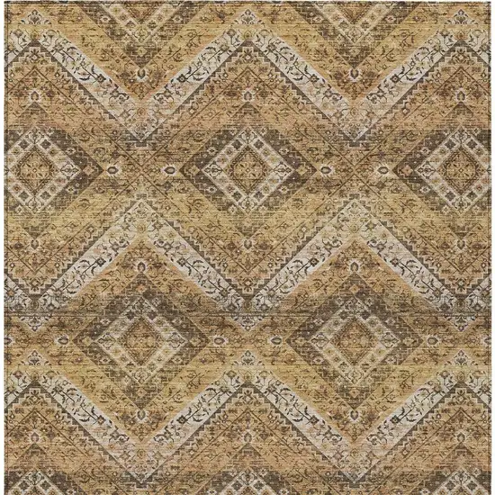 Copper And Khaki Tribal Washable Indoor Outdoor Area Rug Photo 4