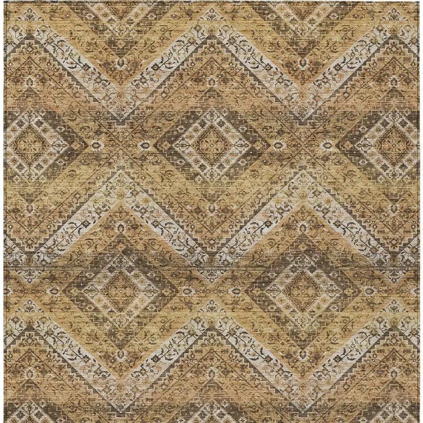 Copper And Khaki Tribal Washable Indoor Outdoor Area Rug Photo 4