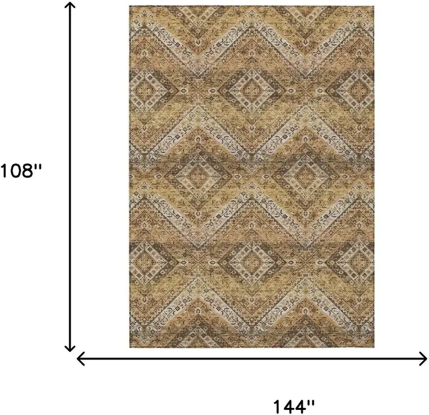 Copper And Khaki Tribal Washable Indoor Outdoor Area Rug Photo 7