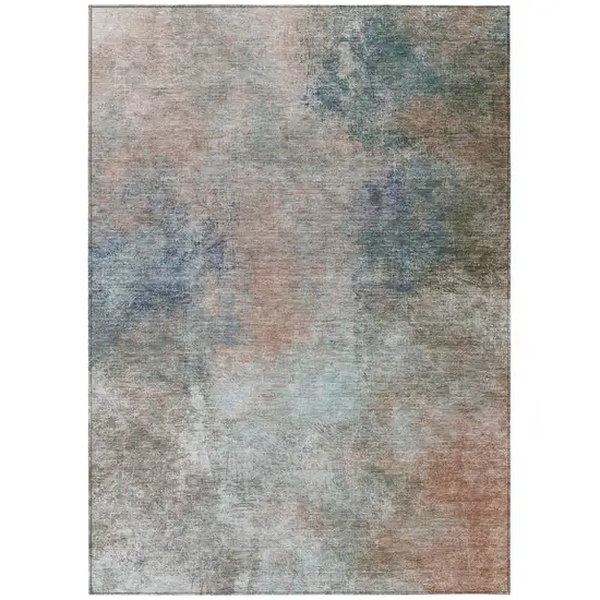 Copper And Navy Blue Abstract Washable Indoor Outdoor Area Rug Photo 1