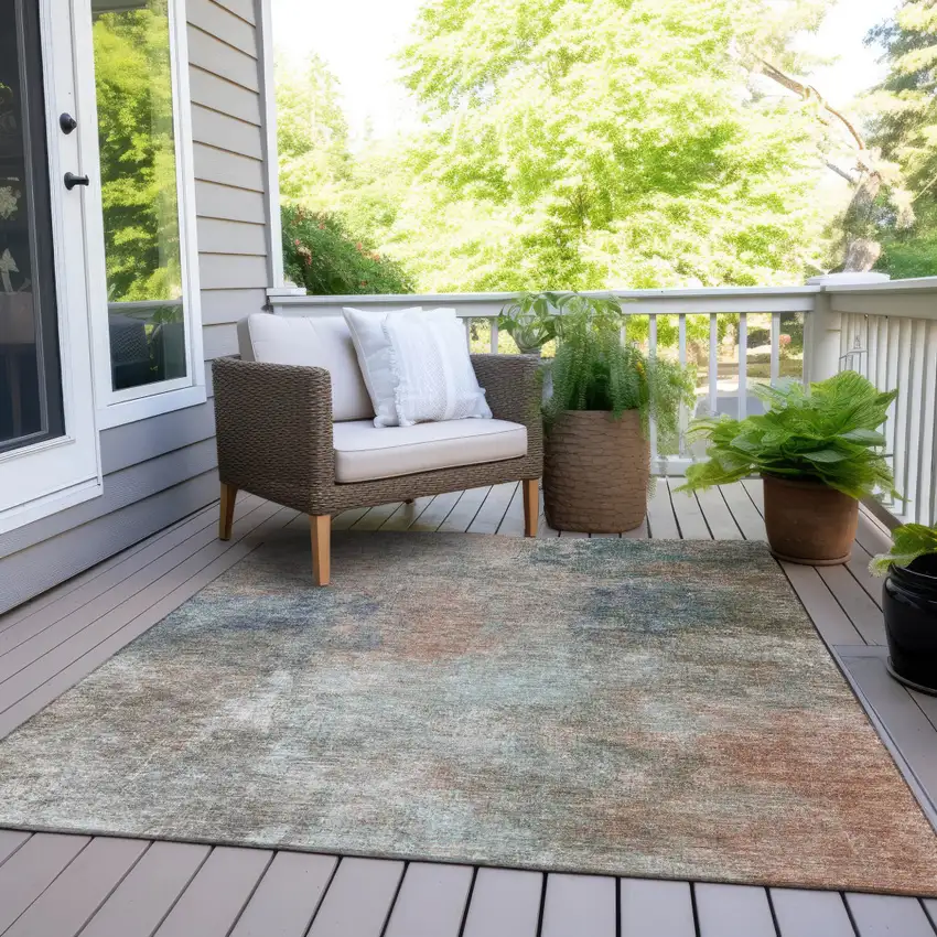 Copper And Navy Blue Abstract Washable Indoor Outdoor Area Rug Photo 8