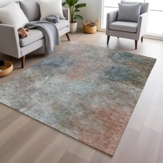 Copper And Navy Blue Abstract Washable Indoor Outdoor Area Rug Photo 6