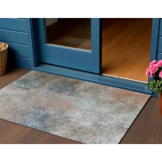 Copper And Navy Blue Abstract Washable Indoor Outdoor Area Rug Photo 2
