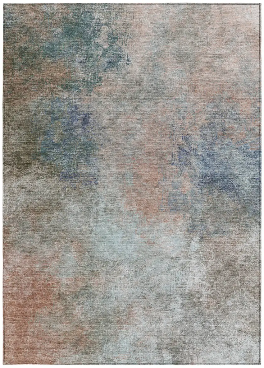 Copper And Navy Blue Abstract Washable Indoor Outdoor Area Rug Photo 9