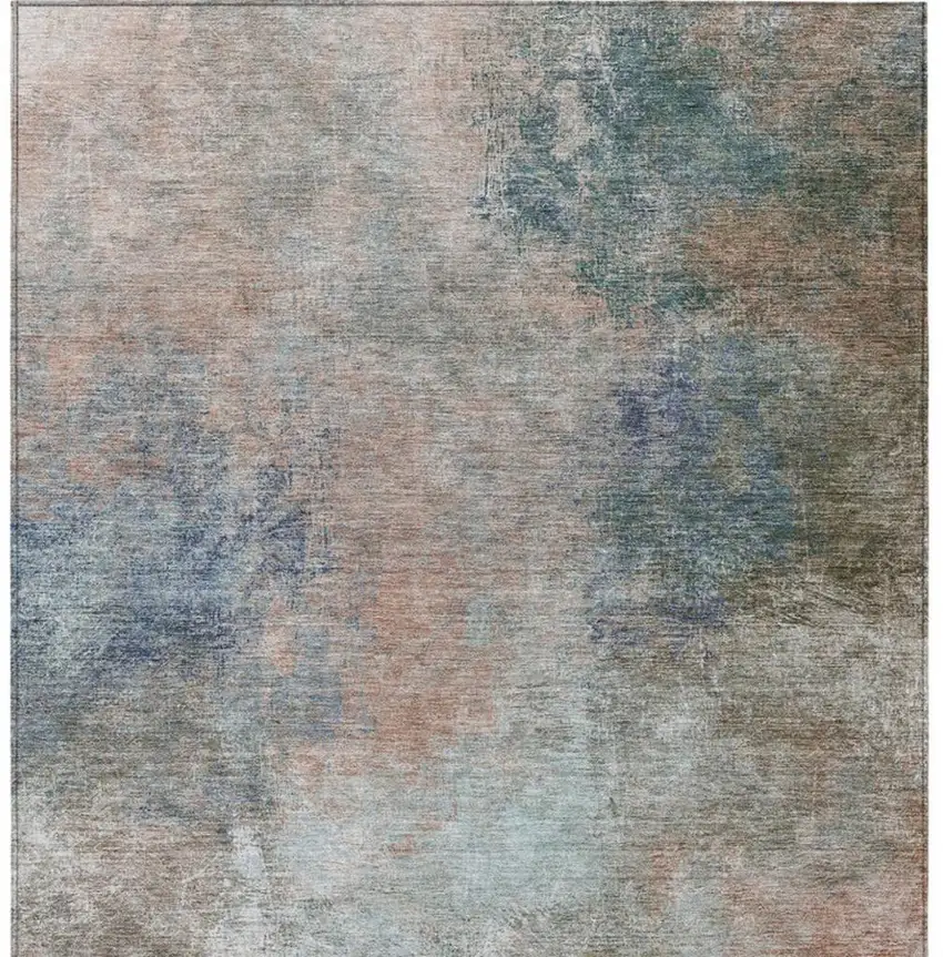 Copper And Navy Blue Abstract Washable Indoor Outdoor Area Rug Photo 4