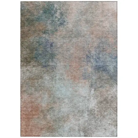 Copper And Navy Blue Abstract Washable Indoor Outdoor Area Rug Photo 9