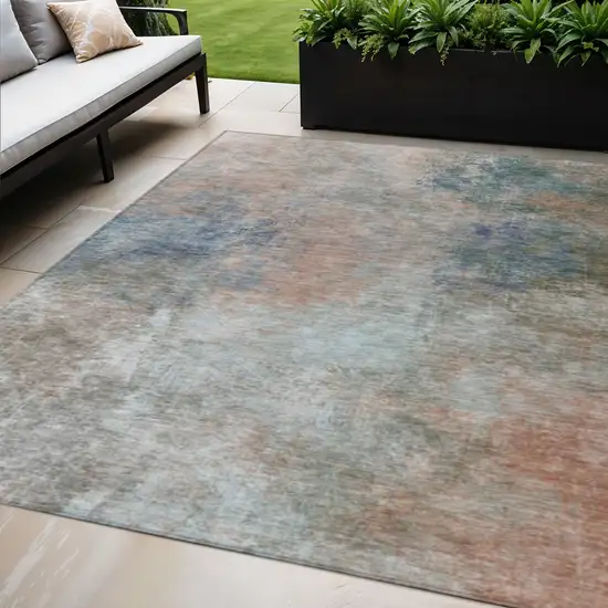 Copper And Navy Blue Abstract Washable Indoor Outdoor Area Rug Photo 2