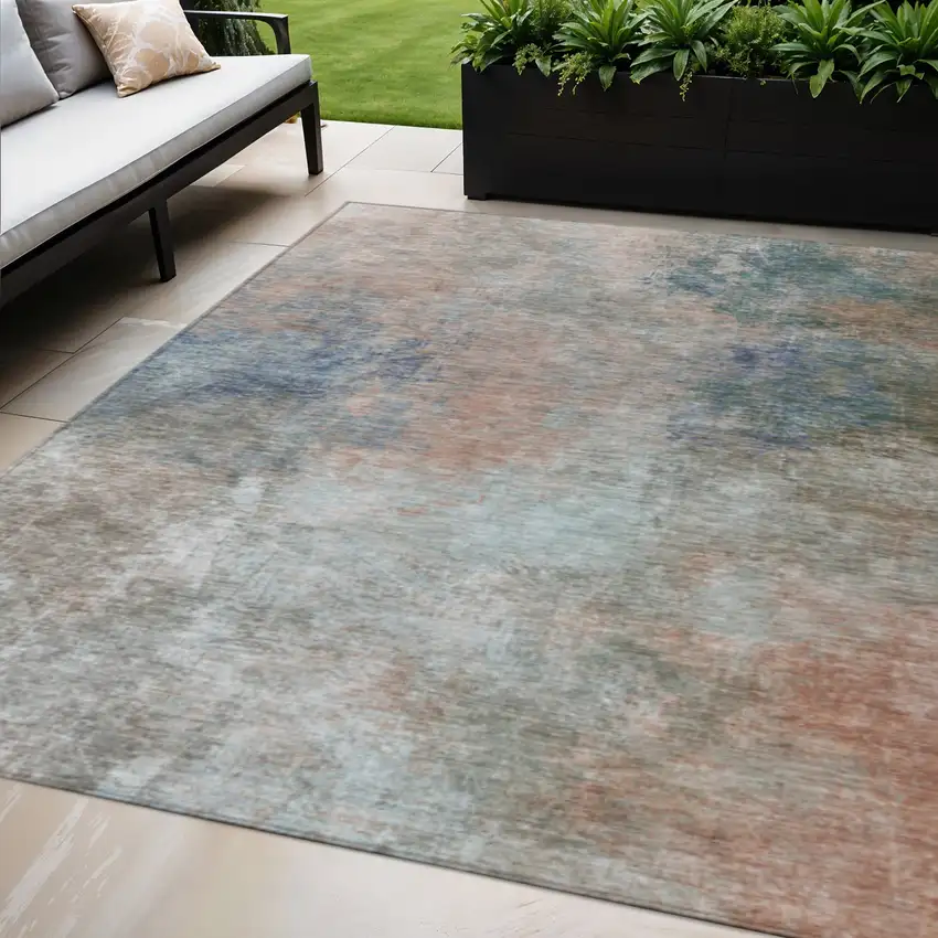 Copper And Navy Blue Abstract Washable Indoor Outdoor Area Rug Photo 2