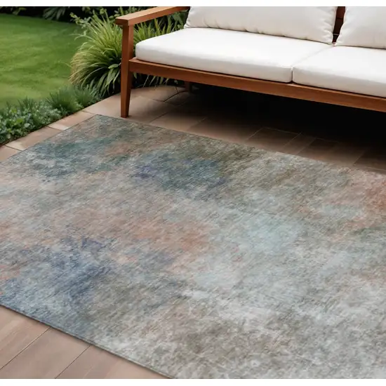 Copper And Navy Blue Abstract Washable Indoor Outdoor Area Rug Photo 2