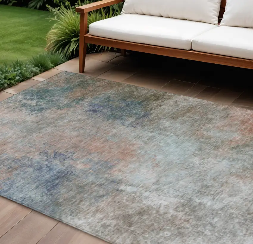 Copper And Navy Blue Abstract Washable Indoor Outdoor Area Rug Photo 2