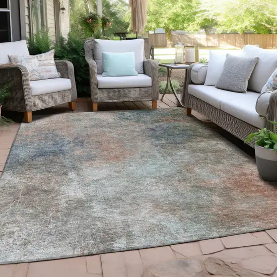 Copper And Navy Blue Abstract Washable Indoor Outdoor Area Rug Photo 4