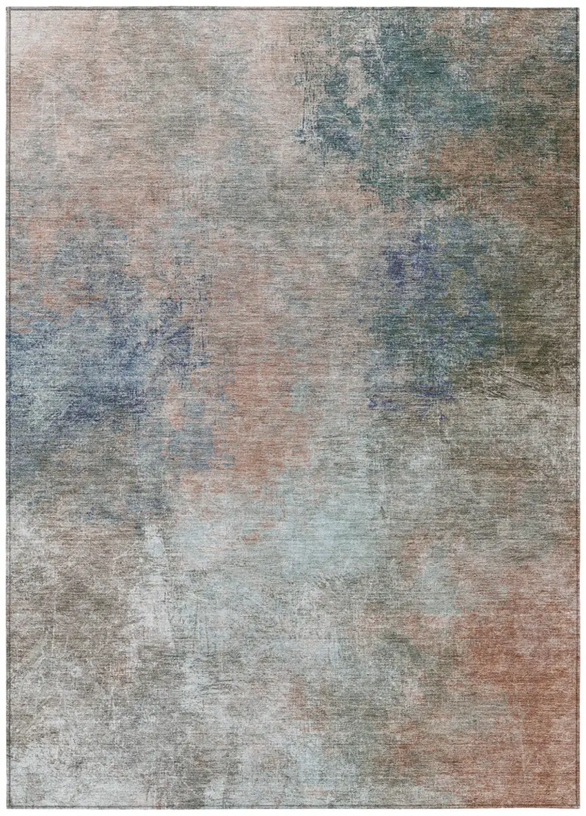 Copper And Navy Blue Abstract Washable Indoor Outdoor Area Rug Photo 8