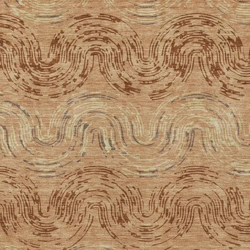 Copper And Orange Abstract Washable Indoor Outdoor Area Rug Photo 2
