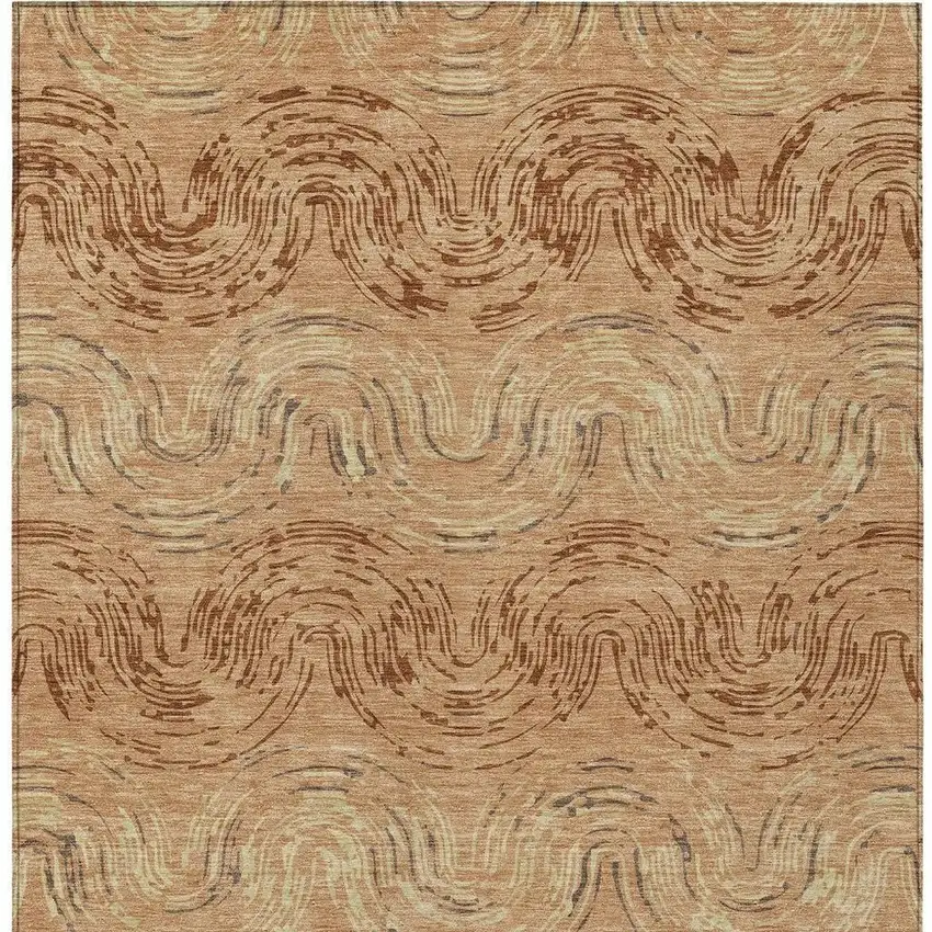 Copper And Orange Abstract Washable Indoor Outdoor Area Rug Photo 3