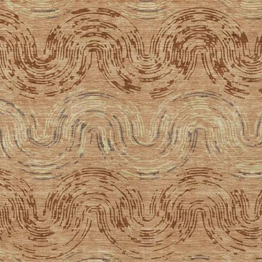 Copper And Orange Abstract Washable Indoor Outdoor Area Rug Photo 2