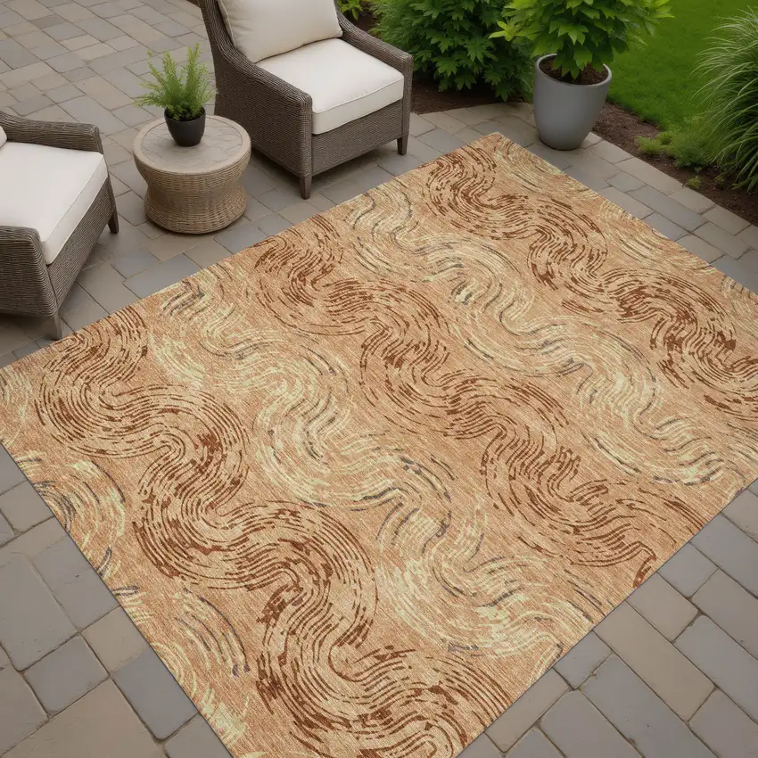 Copper And Orange Abstract Washable Indoor Outdoor Area Rug Photo 7