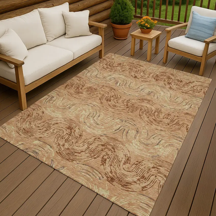 Copper And Orange Abstract Washable Indoor Outdoor Area Rug Photo 4