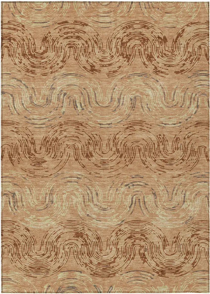 Copper And Orange Abstract Washable Indoor Outdoor Area Rug Photo 1