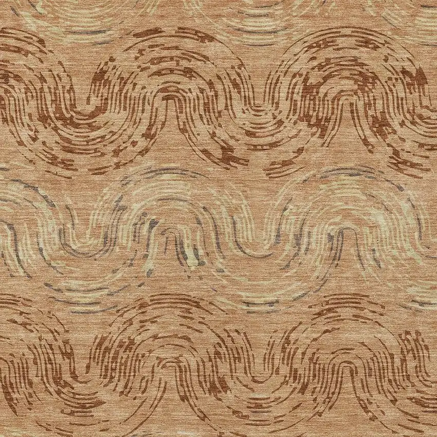 Copper And Orange Abstract Washable Indoor Outdoor Area Rug Photo 2