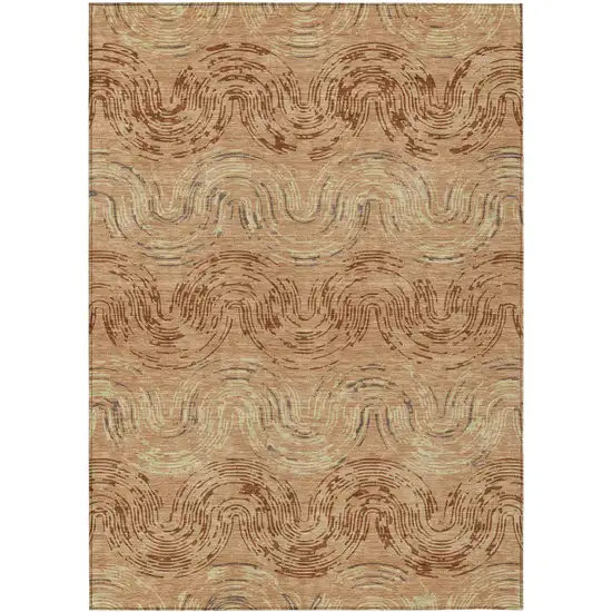 Copper And Orange Abstract Washable Indoor Outdoor Area Rug Photo 1