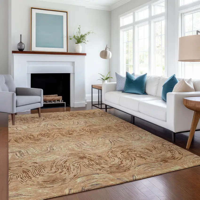 Copper And Orange Abstract Washable Indoor Outdoor Area Rug Photo 6