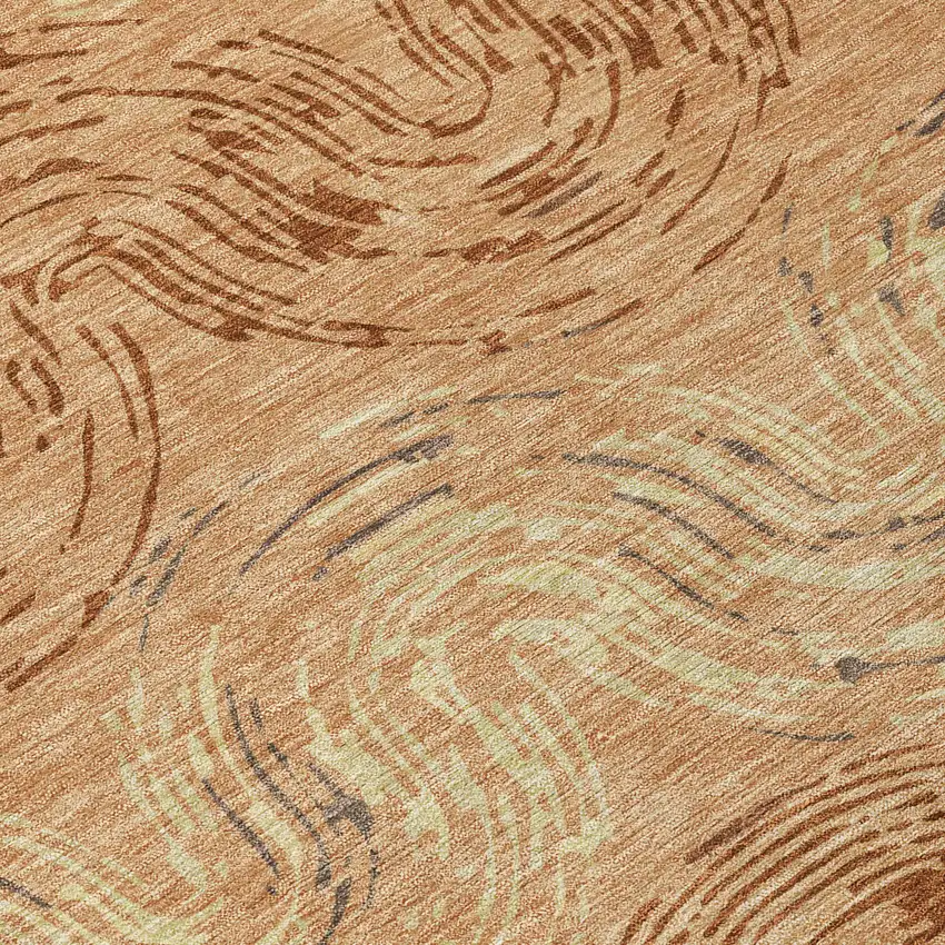 Copper And Orange Abstract Washable Indoor Outdoor Area Rug Photo 9