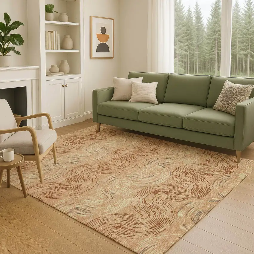 Copper And Orange Abstract Washable Indoor Outdoor Area Rug Photo 5