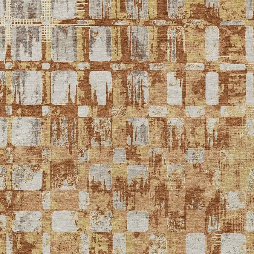 Copper And Orange Abstract Washable Indoor Outdoor Area Rug Photo 2