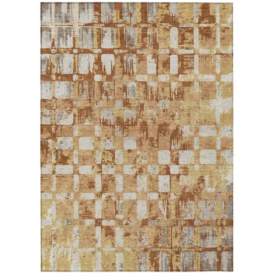 Copper And Orange Abstract Washable Indoor Outdoor Area Rug Photo 1